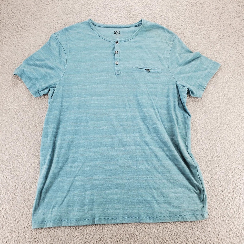 Rock & Republic Shirt Mens XL Blue‎ Short Sleeve Henley Pocket Casual Preppy